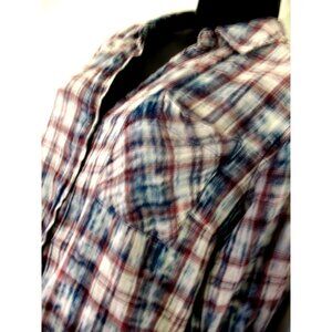Tribal Red & Blue Flannel L/S Shirt  Sz Medium ck measurement